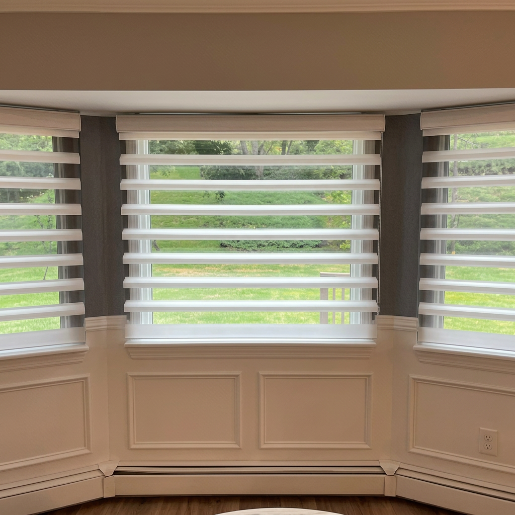 Bay window with sheer horizontal shades